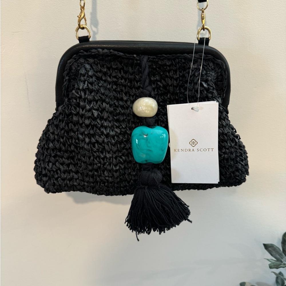 Kendra Scott Lincoln Resin Stone Straw Clutch in Black/Turquoise Blue NWT - Picture 2 of 7